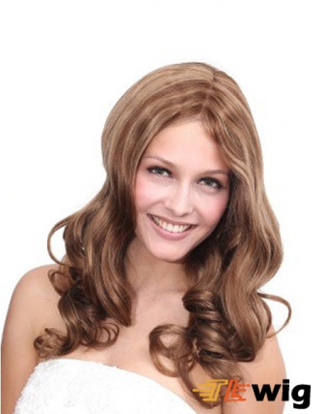 No-Fuss Brown Wavy Without Bangs 100% Hand-tied Long Wigs