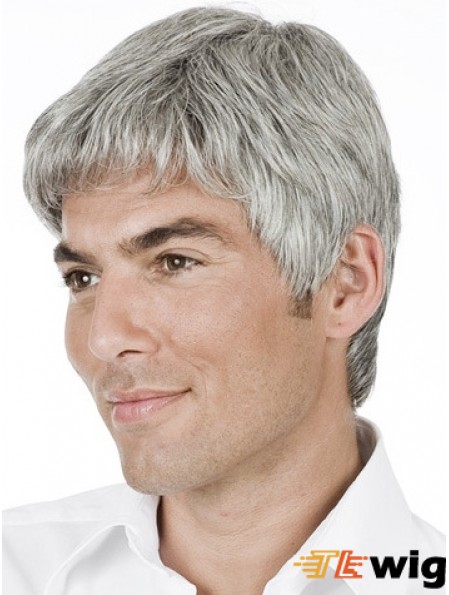 Grey Straight Short Remy Human 100% Hand Tied Mens Wig Shop 