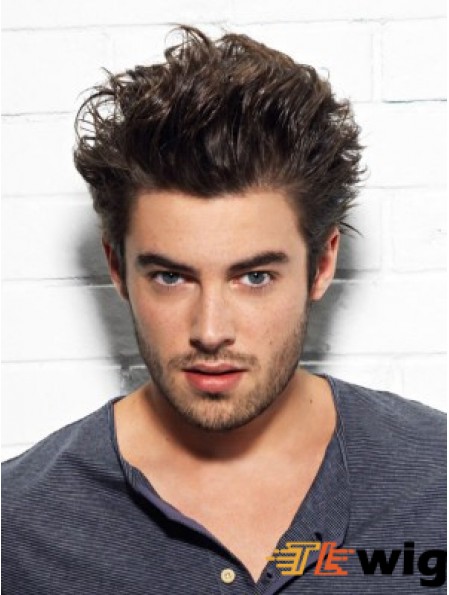 Boycuts Wavy Remy Human Auburn Capless Short Real Mens Wigs