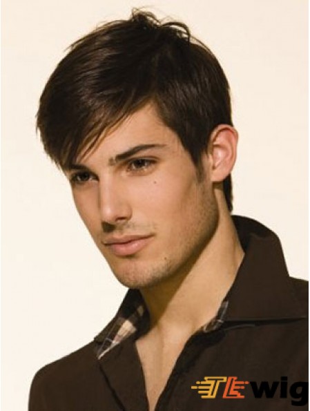 Brown Straight Lace Front Remy Human Mens Wig