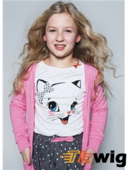 Kids Wigs For Sale Blonde Color 100% Hand Tied Wavy Style
