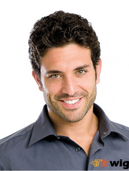 Lace Front Wavy Cropped Synthetic Brown Short Men's Wigs