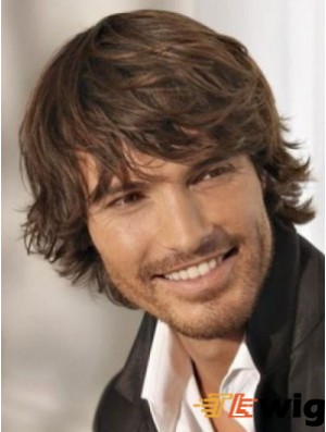 Brown Synthetic Chin Length Wavy Mens Wigs
