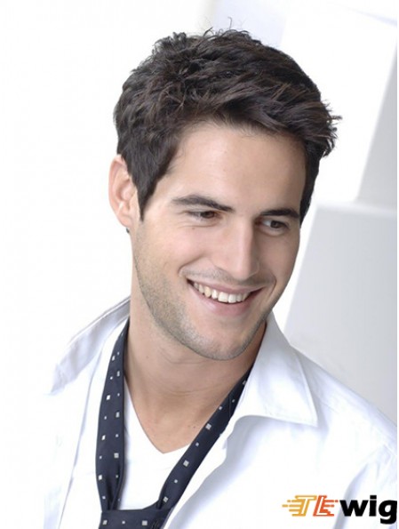 Black Synthetic Cropped Capless Straight Mens Wig For Sale