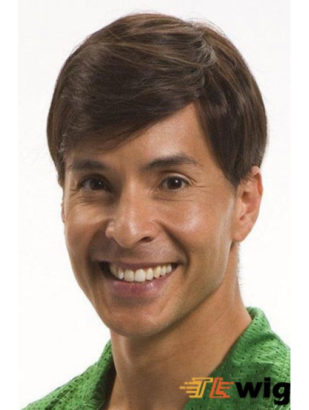 Brown Monofilam Remy Human Straight Mens Wigs