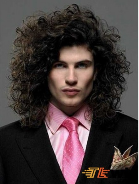 Black Synthetic Lace Front 14 inch Curly Long Hair Wigs For Men