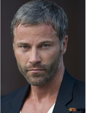 Grey Real Hair Wigs For Men Short Straight