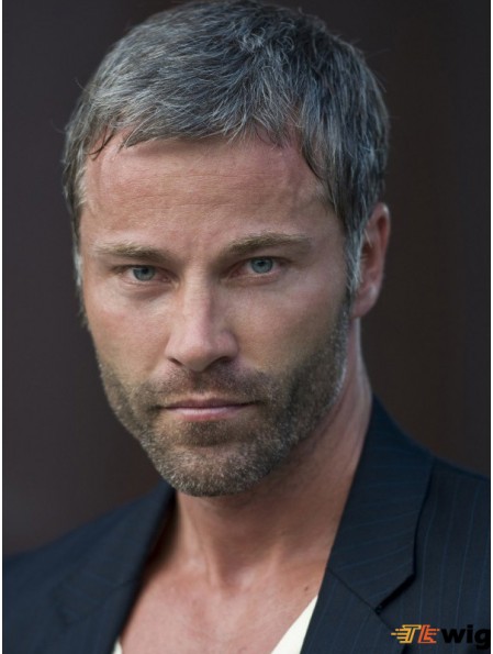 Grey Real Hair Wigs For Men Short Straight