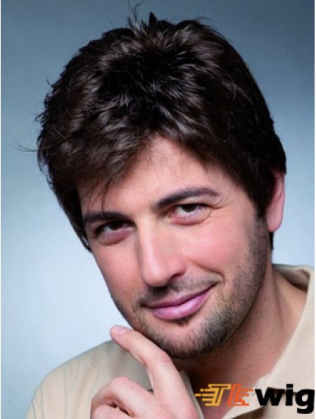 Remy Human Monofilam 4 inch Black Wig With Short Hair For Men