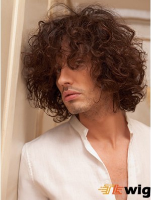 10 inch Remy Human Short Auburn Curly Capless Men Wigs