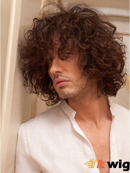 10 inch Remy Human Short Auburn Curly Capless Men Wigs