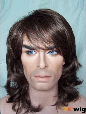 12 inch Brown Synthetic Shoulder Capless Wavy Hair Wigs For Man