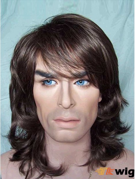 12 inch Brown Synthetic Shoulder Capless Wavy Hair Wigs For Man