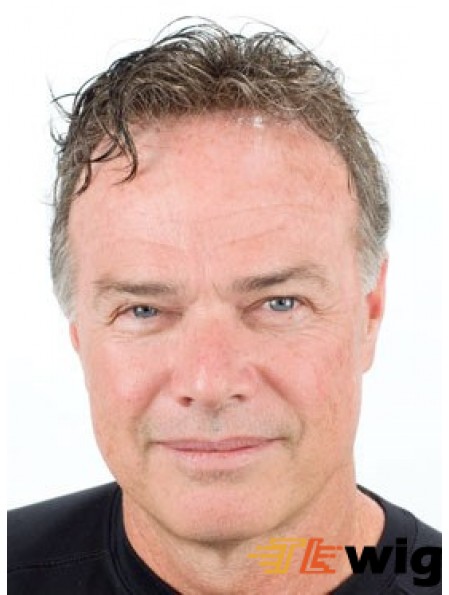 Men's Toupee Hair Pieces With Remy Monofilament Short Length Wavy Style
