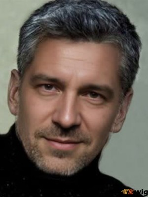Capless Grey Short Remy Human Mens Wigs