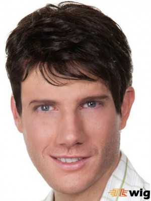 Black Short Human Real Hair Wigs For Men