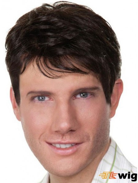 Black Short Human Real Hair Wigs For Men