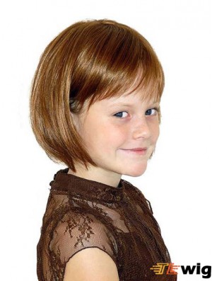 Straight Chin Length Auburn Synthetic 100% Hand-tied Kids Wigs