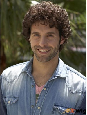 8 inch Remy Human Curly Capless Mens Short Brown Curly Wig
