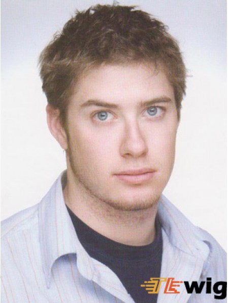 Curly Short Remy Human Monofilam Brown Mans Wigs