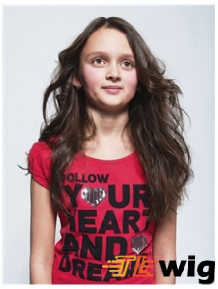 Wavy Long Brown Remy Human Hair Lace Front Kids Wigs