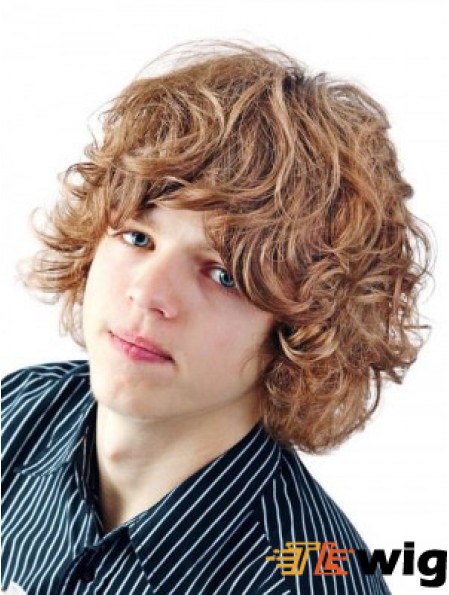 Synthetic Capless Wavy With Bangs Short Blonde Wig For Men