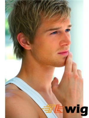 Cropped Straight 100% Hand Tied Brown Mens Wigs Human Hair