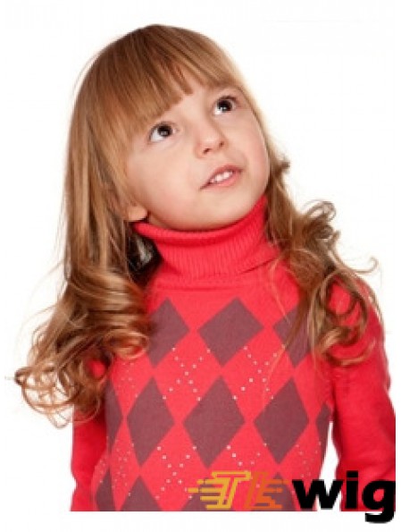 Wavy Long Auburn Remy Human Hair 100% Hand-tied Kids Wigs