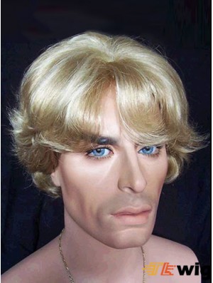 Wavy Short Blonde Synthetic Capless 6 inch Man Wig In UK