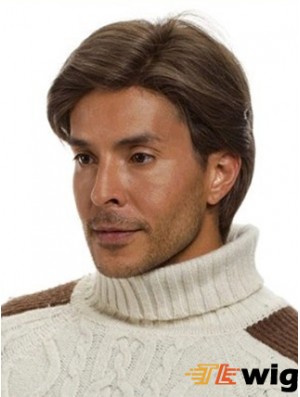 Monofilam Remy Human Short Brown Straight Man For Wig