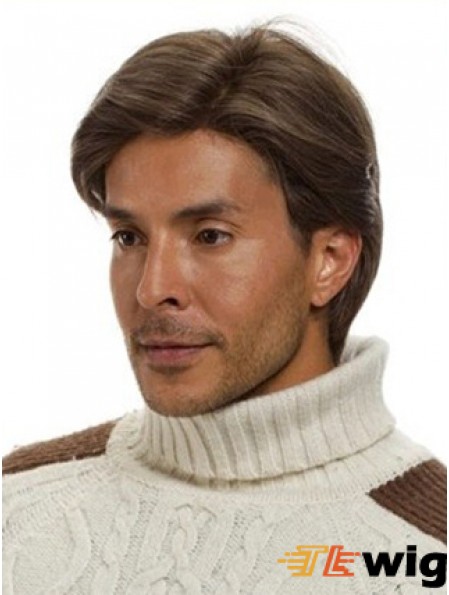 Monofilam Remy Human Short Brown Straight Man For Wig