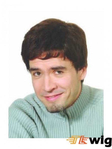 Capless Brown Synthetic Short Straight Natural Mans Wigs
