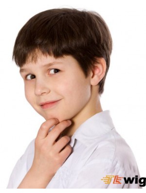 Straight Short Brown Remy Human Hair Capless Kids Wigs