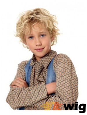 Wavy Short Blonde Synthetic Capless Kids Wigs