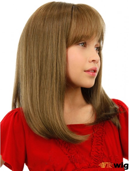 Straight Shoulder Length Blonde Remy Human Hair Lace Front Kids Wigs