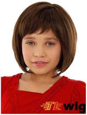 Straight Chin Length Auburn Remy Human Hair 100% Hand-tied Kids Wigs