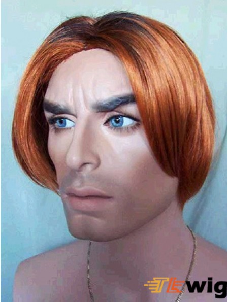 Lace Front Auburn 8 inch Straight Synthetic Nature Looking Mans Wigs