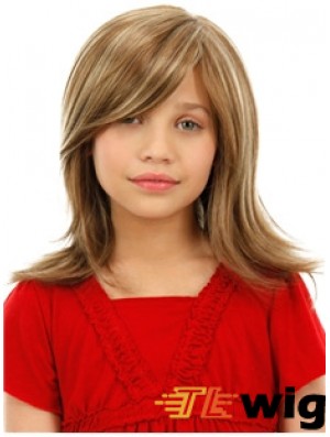 Childrens Wigs Blonde Color Shoulder Length Straight Style With Capless