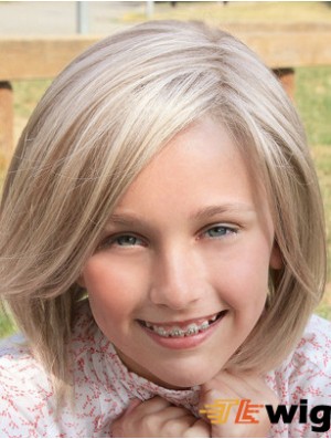 Straight Shoulder Length Blonde Synthetic Lace Front Kids Wigs