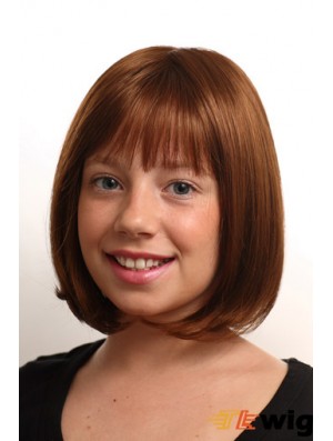 Straight Chin Length Auburn Synthetic Monofilament Kids Wigs