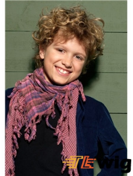 Curly Short Blonde Synthetic Capless Kids Wigs