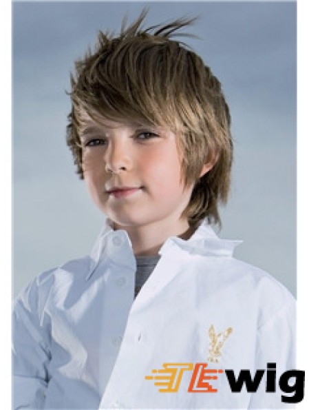Straight Short Brown Remy Human Hair Capless Kids Wigs