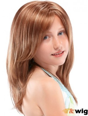 Kids Wigs 100% Hand Tied Straight Style Auburn Color Long Length