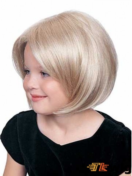Straight Chin Length Blonde Synthetic Lace Front Kids Wigs