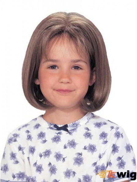 Straight Chin Length Brown Synthetic Lace Front Kids Wigs