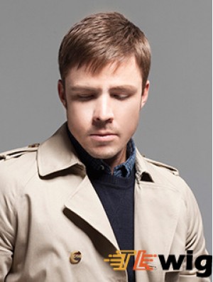Straight Brown Real Hair Men Wigs For Sale