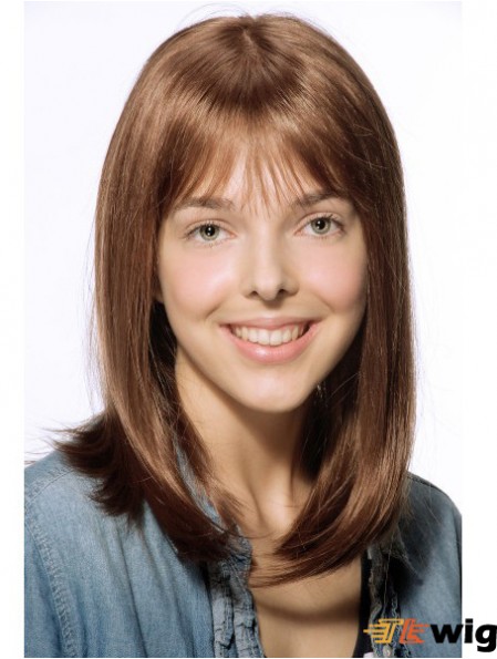 Straight Shoulder Length Brown Synthetic Lace Front Kids Wigs