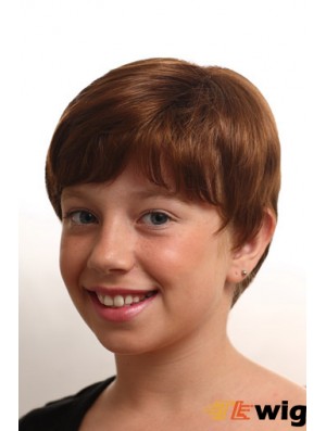 Straight Short Auburn Synthetic Monofilament Kids Wigs