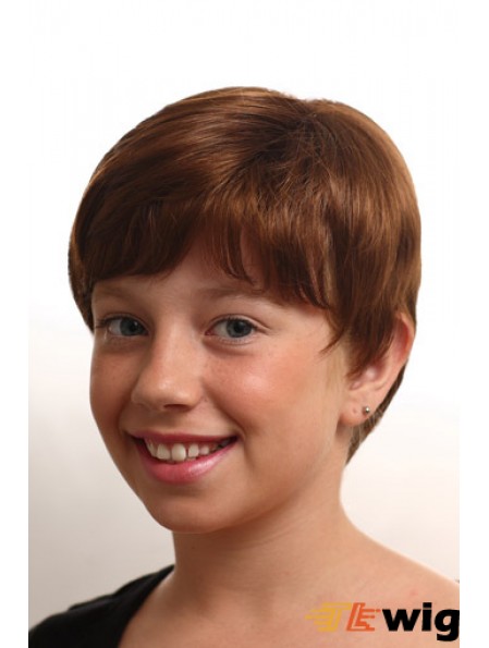 Straight Short Auburn Synthetic Monofilament Kids Wigs