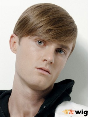 Capless Cropped Short Brown Remy Human Mens Wig